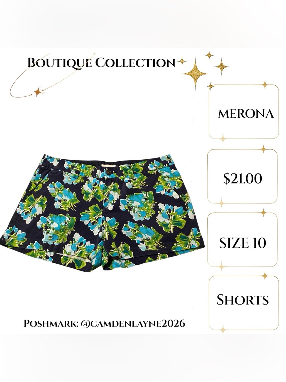 Merona Floral Print Summer Shorts in Black, Blue & Green - Picture 3 of 8